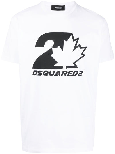 Dsquared2 – Weißes T-Shirt mit auffälligem Ahornblatt-Logodruck