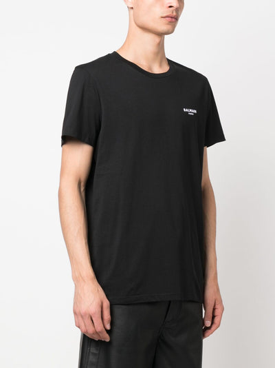 Balmain – Schwarzes T-Shirt mit kleinem Logo-Flockdruck 