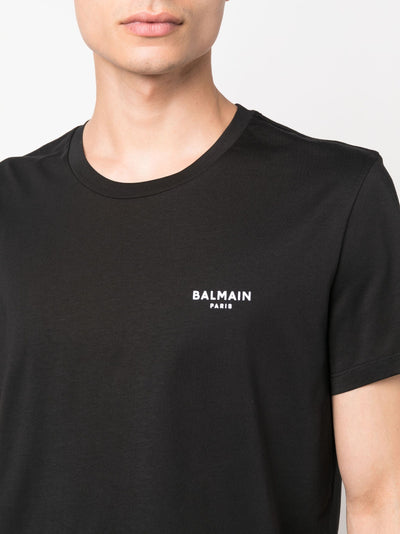 Balmain – Schwarzes T-Shirt mit kleinem Logo-Flockdruck 