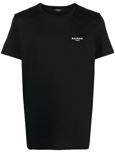 Balmain – Schwarzes T-Shirt mit kleinem Logo-Flockdruck 
