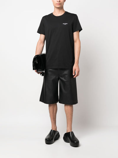 Balmain – Schwarzes T-Shirt mit kleinem Logo-Flockdruck 