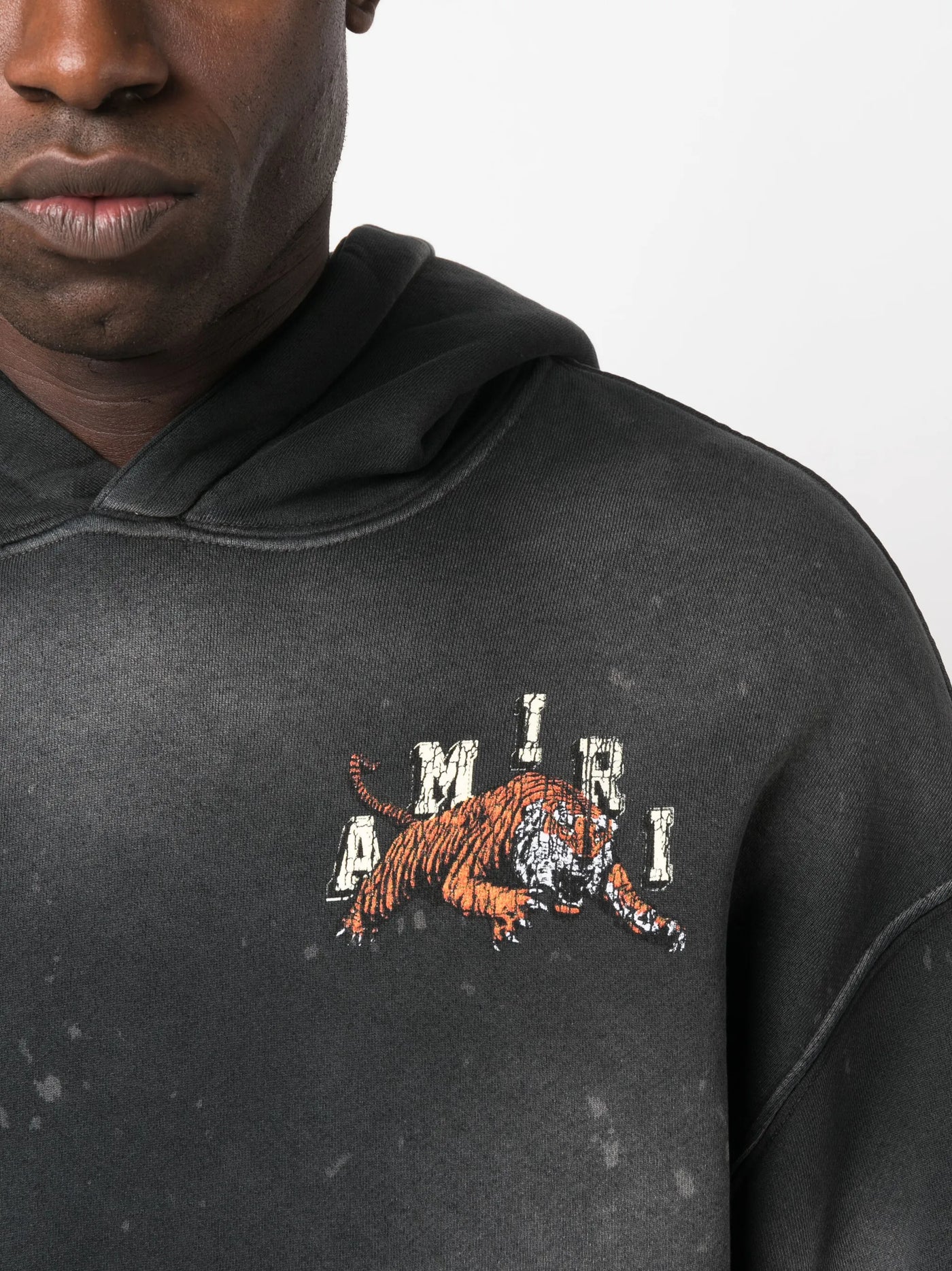 Amiri – Varsity Tiger Vintage – Verwaschener Kapuzenpullover in Schwarz 