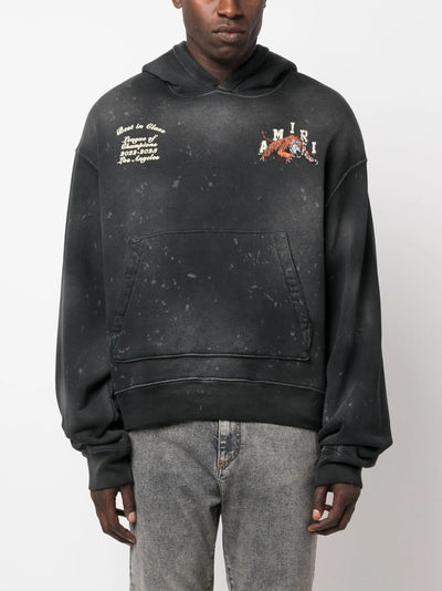 Amiri – Varsity Tiger Vintage – Verwaschener Kapuzenpullover in Schwarz 