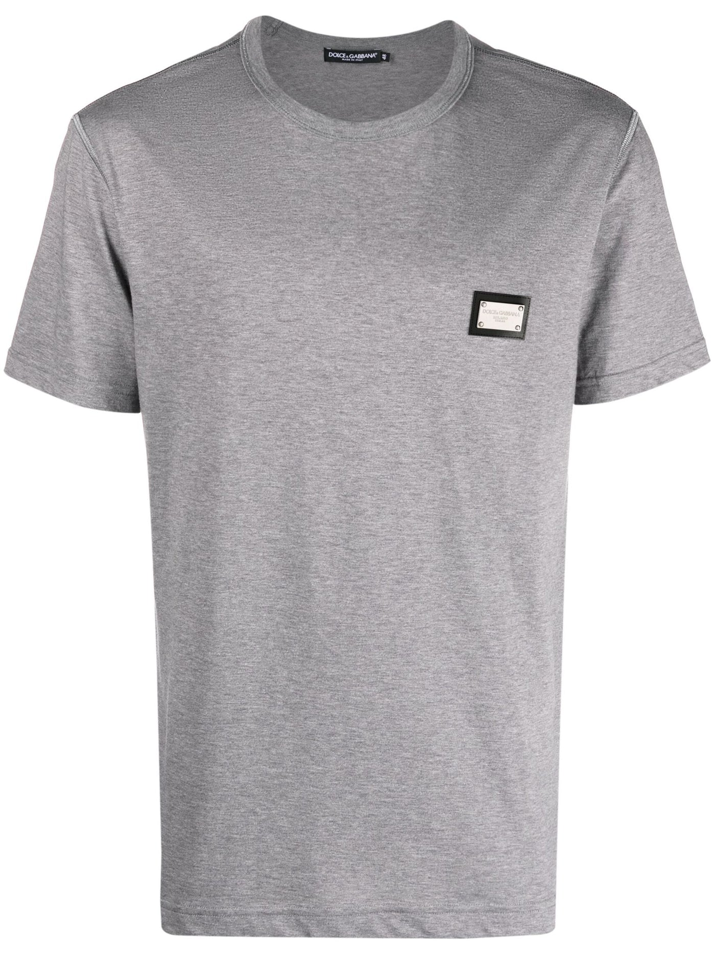 Dolce &amp; Gabbana – Graues T-Shirt mit silberner Plakette