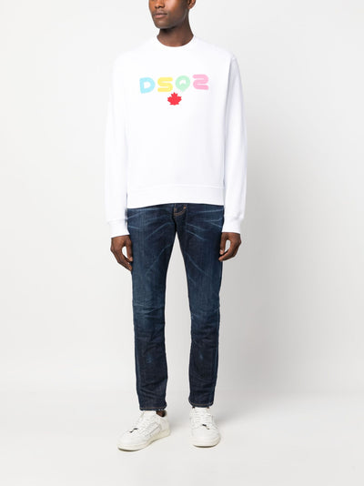 Dsquared2 DSQ2 – Weißes Sweatshirt mit Regenbogen-Applikation und Logo