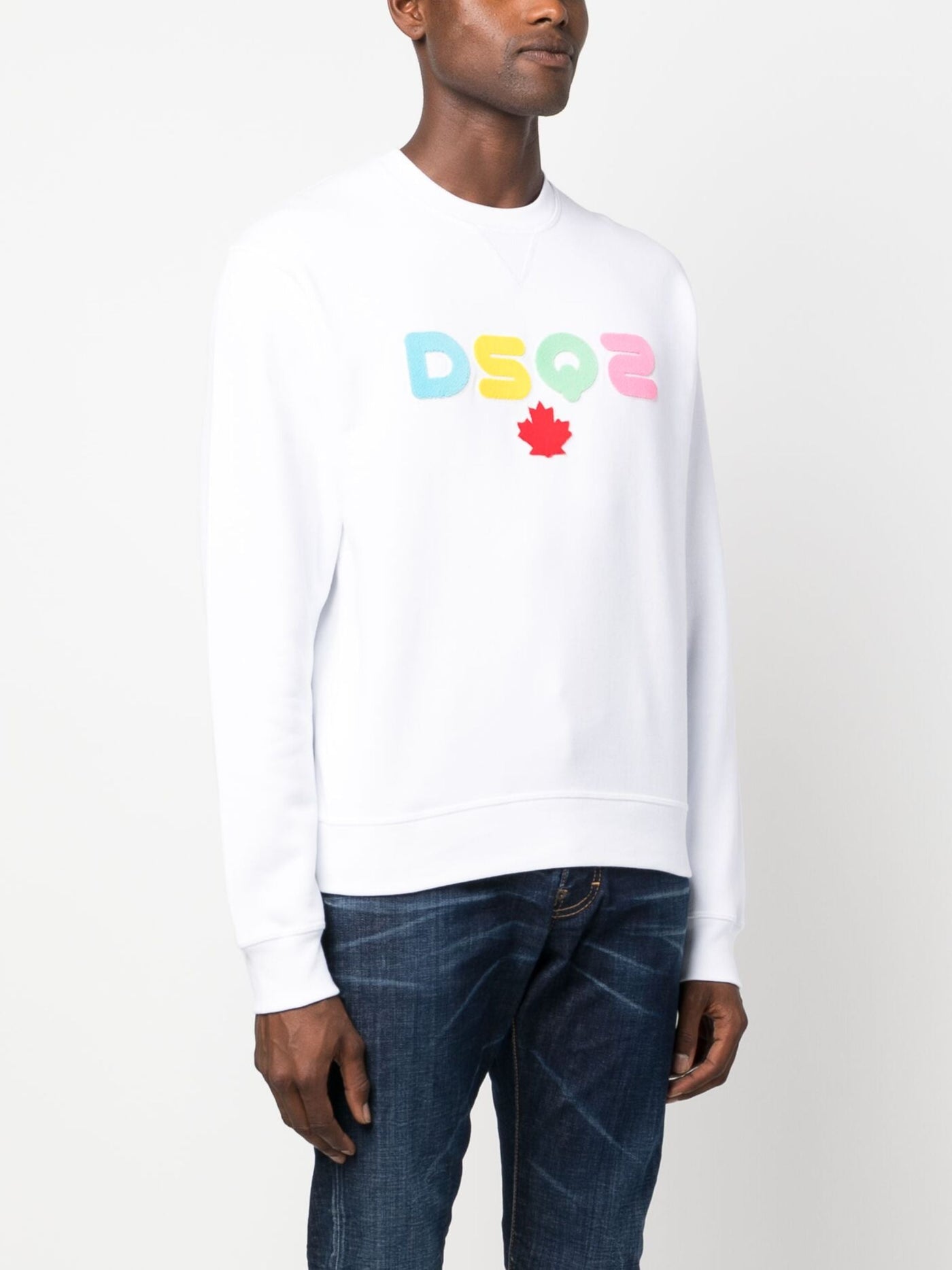 Dsquared2 DSQ2 – Weißes Sweatshirt mit Regenbogen-Applikation und Logo