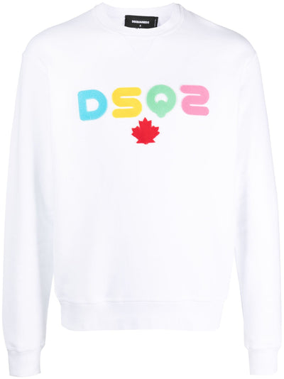 Dsquared2 DSQ2 – Weißes Sweatshirt mit Regenbogen-Applikation und Logo