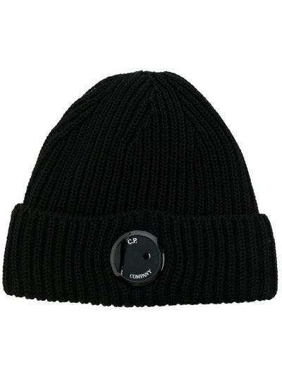CP Company – Schwarze Wollmütze mit Logo-Patch aus Merinowolle 