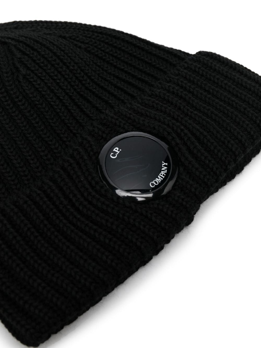 CP Company – Schwarze Wollmütze mit Logo-Patch aus Merinowolle 