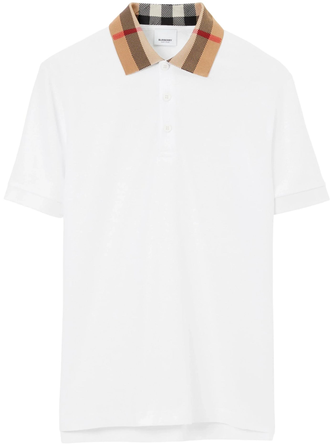 Burberry – Weißes Polohemd mit Vintage-Check-Print am Kragen
