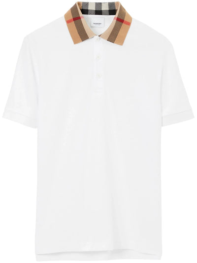 Burberry – Weißes Polohemd mit Vintage-Check-Print am Kragen