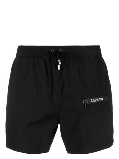 Balmain – Schwarze Badeshorts mit Reißverschluss und Logo-Print 