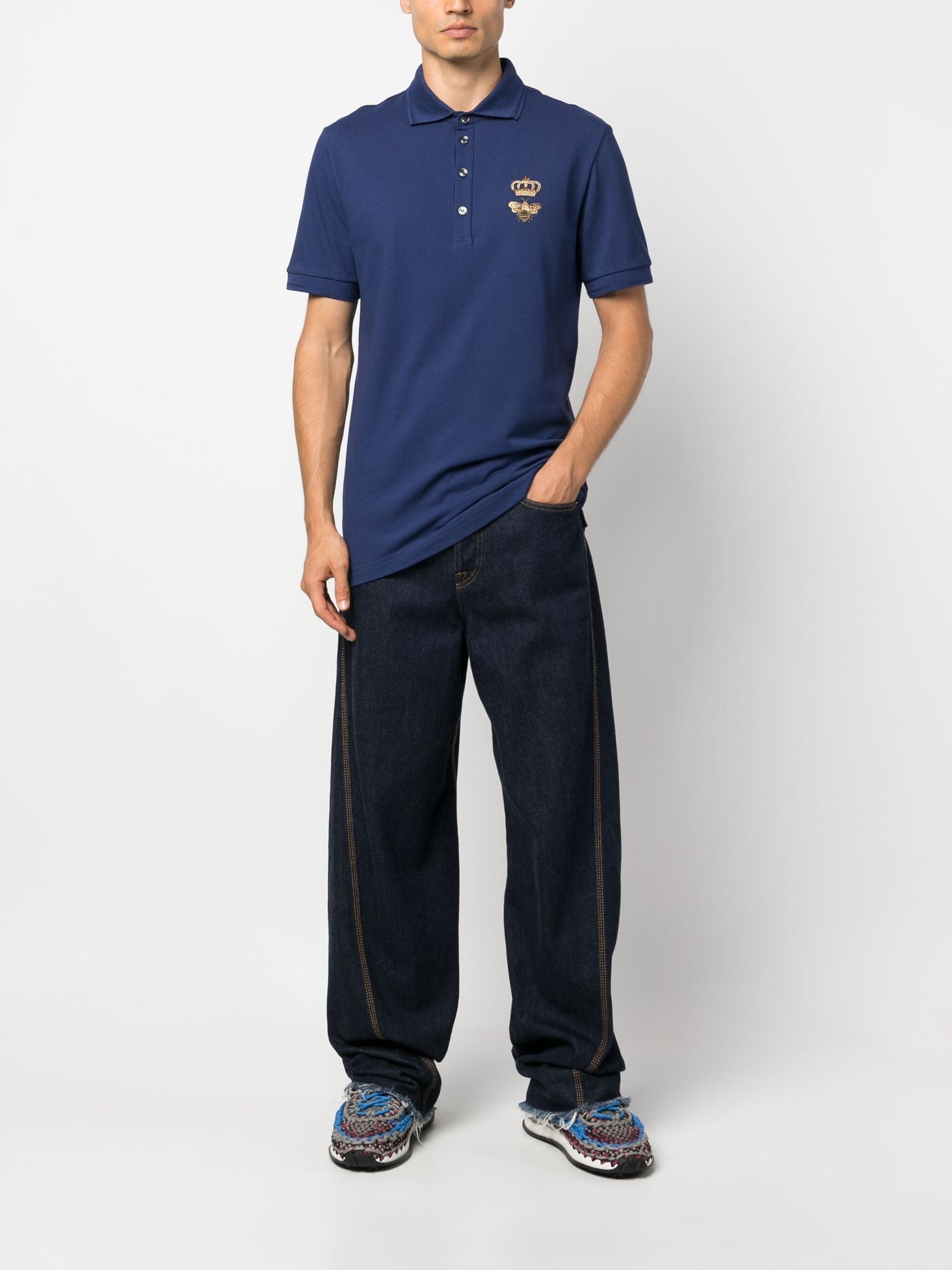 Dolce &amp; Gabbana besticktes Piqué-Polo in Marineblau