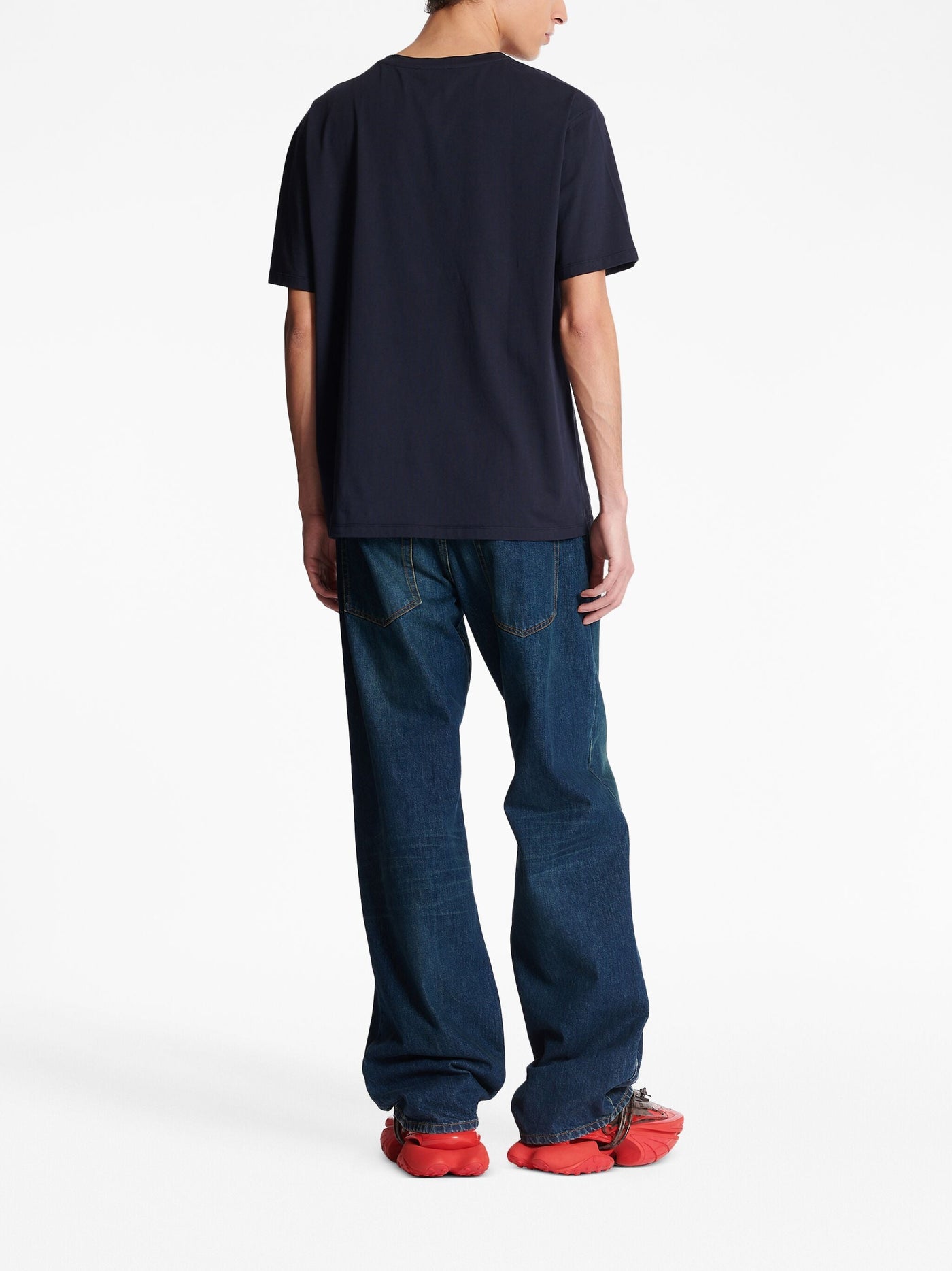 Balmain – T-Shirt mit Retro-Flocklogo in Marineblau