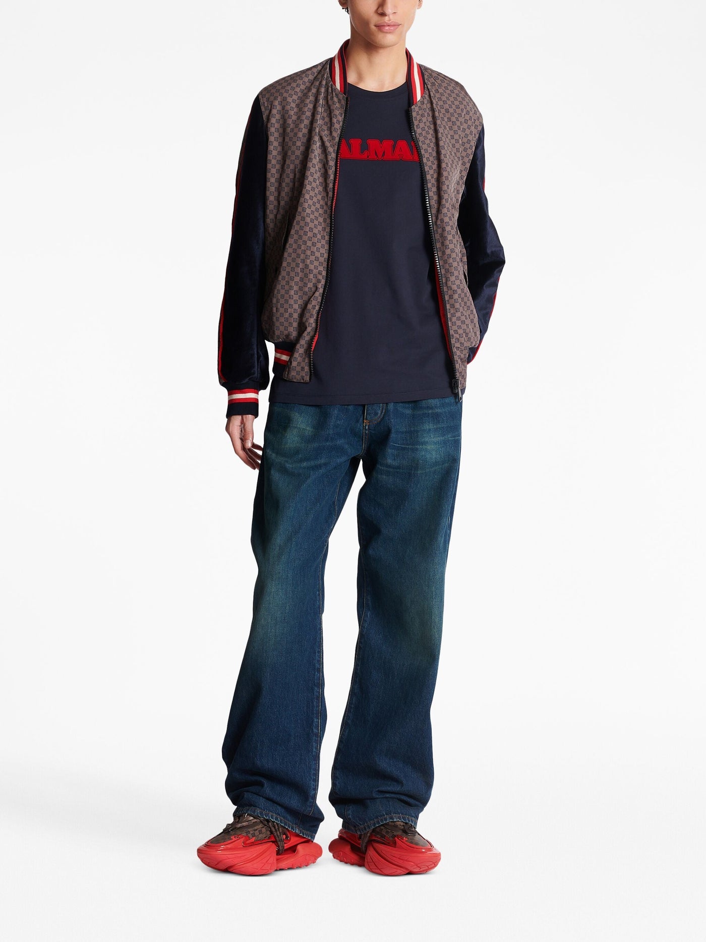 Balmain – T-Shirt mit Retro-Flocklogo in Marineblau