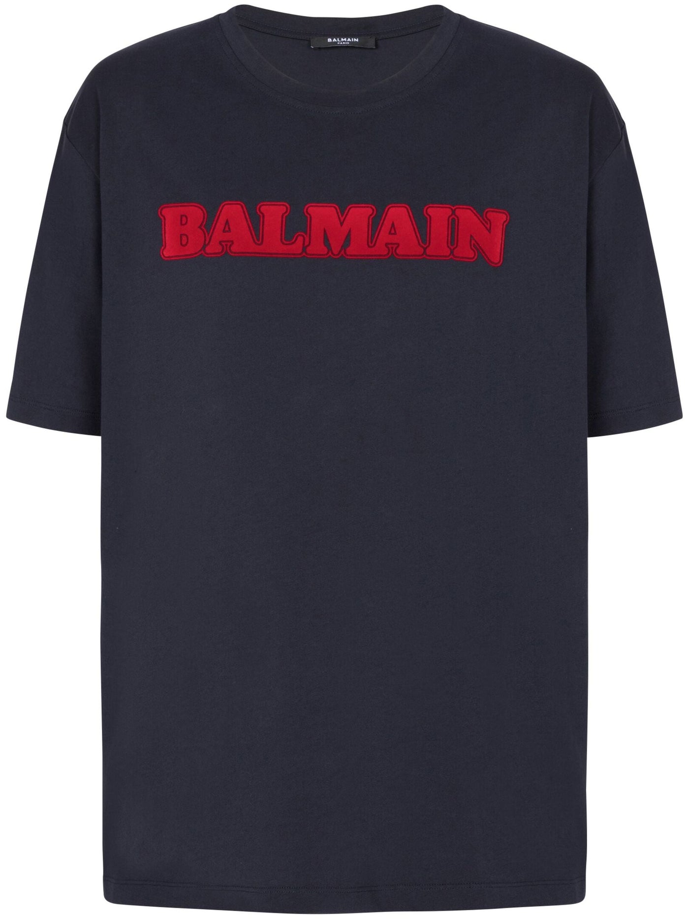 Balmain – T-Shirt mit Retro-Flocklogo in Marineblau