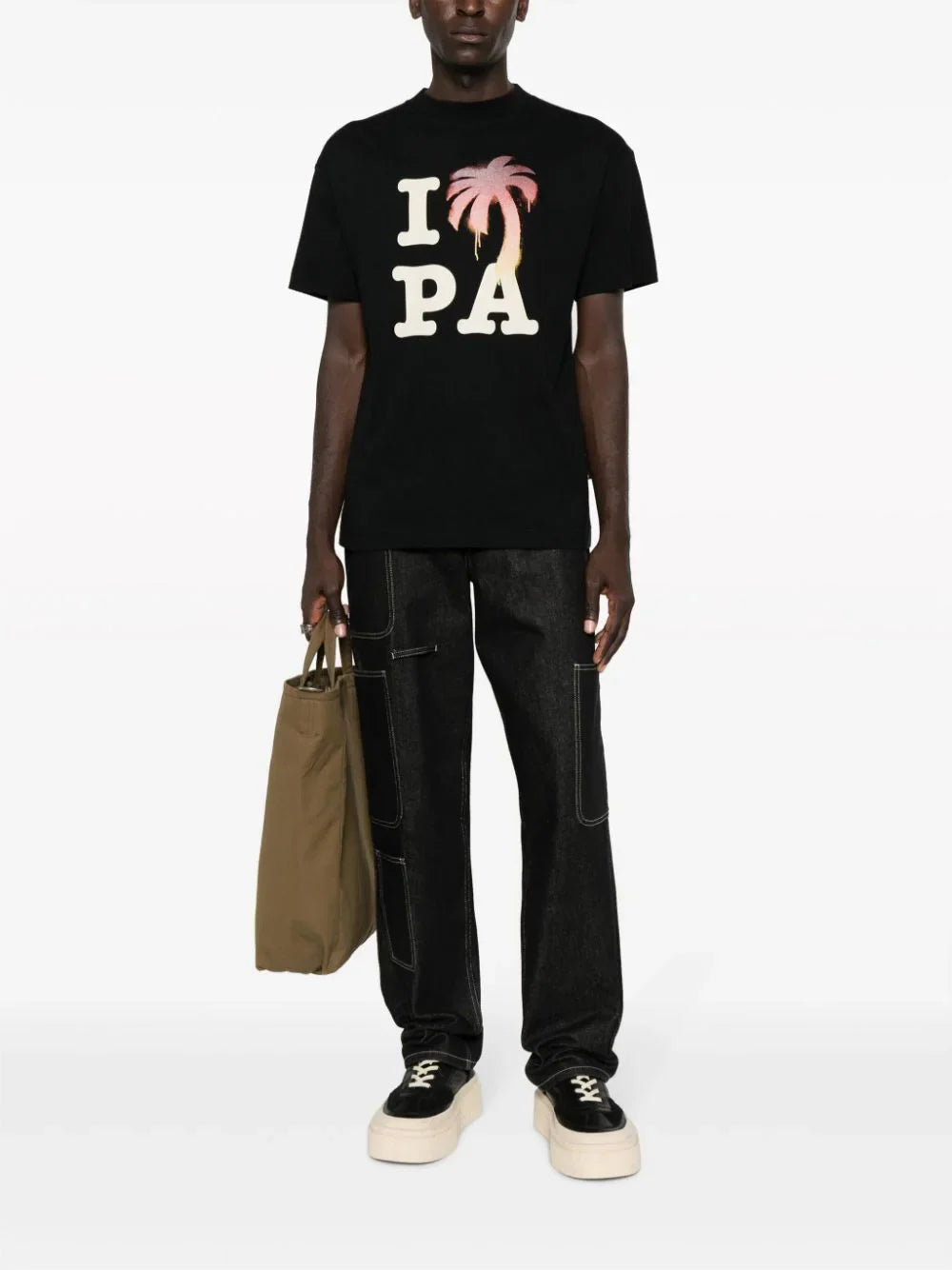 Palm Angels – Schwarzes T-Shirt mit „I Love PA“-Logoaufdruck