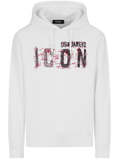 Dsquared2 – Cool Fit – Kapuzenpullover mit Icon Scribble-Motiv in Weiß