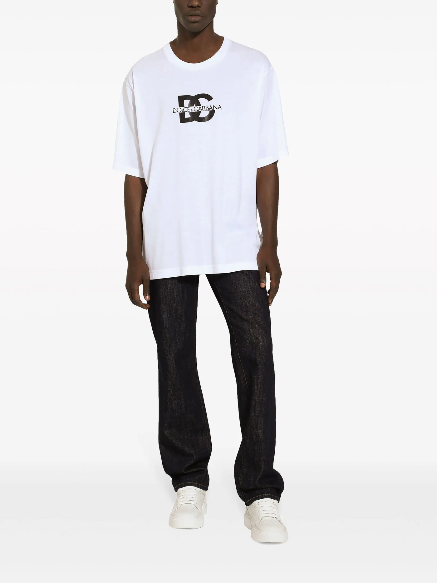 Dolce &amp; Gabbana – T-Shirt mit DG-Print in Weiß