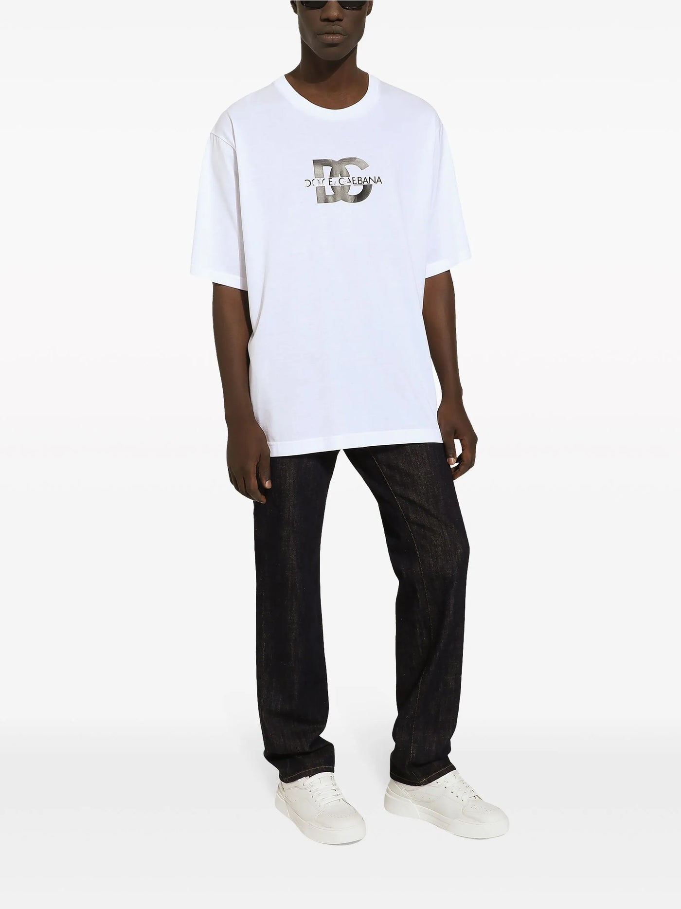 Dolce &amp; Gabbana – T-Shirt mit DG-Print in Weiß