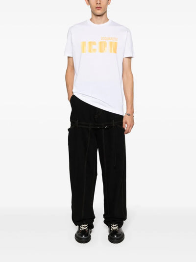 Dsquared2 – Weißes Baumwoll-T-Shirt mit Icon Blur Cool Yellow-Logo