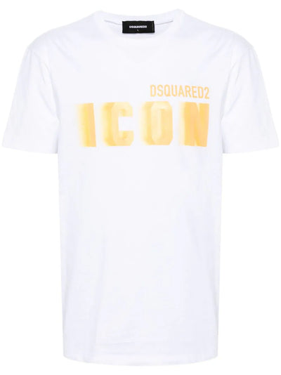 Dsquared2 – Weißes Baumwoll-T-Shirt mit Icon Blur Cool Yellow-Logo