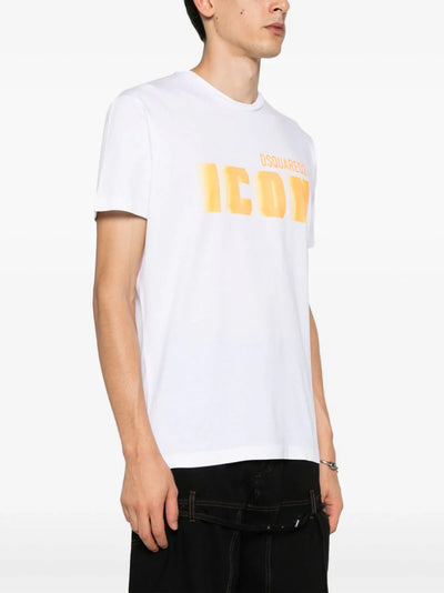 Dsquared2 – Weißes Baumwoll-T-Shirt mit Icon Blur Cool Yellow-Logo