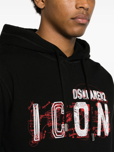Dsquared2 – Cool Fit – Kapuzenpullover mit Icon Scribble-Motiv in Schwarz
