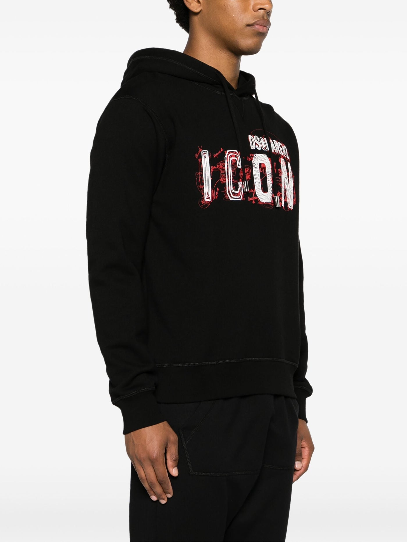 Dsquared2 – Cool Fit – Kapuzenpullover mit Icon Scribble-Motiv in Schwarz
