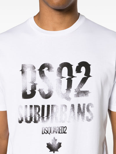 Dsquared2 – Weißes T-Shirt mit aufgedrucktem Logo „Suburbans“