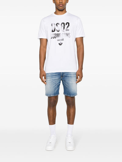 Dsquared2 – Weißes T-Shirt mit aufgedrucktem Logo „Suburbans“