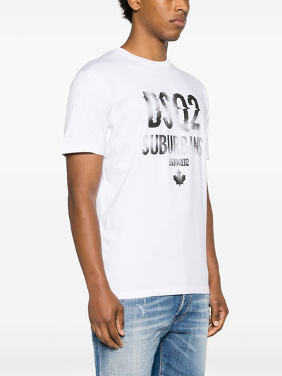Dsquared2 – Weißes T-Shirt mit aufgedrucktem Logo „Suburbans“