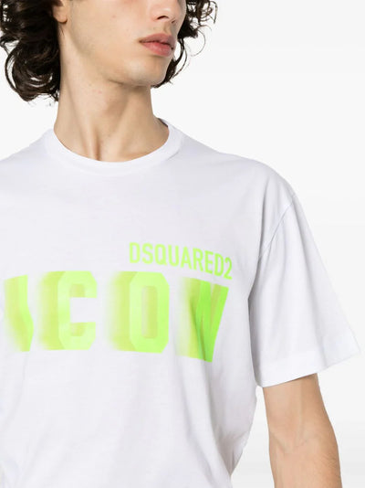 Dsquared2 – Weißes Baumwoll-T-Shirt mit Icon Blur Cool Green-Logo