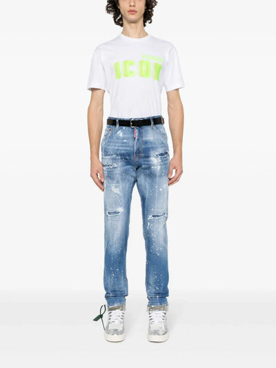 Dsquared2 – Weißes Baumwoll-T-Shirt mit Icon Blur Cool Green-Logo