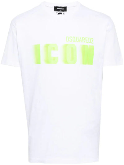 Dsquared2 – Weißes Baumwoll-T-Shirt mit Icon Blur Cool Green-Logo