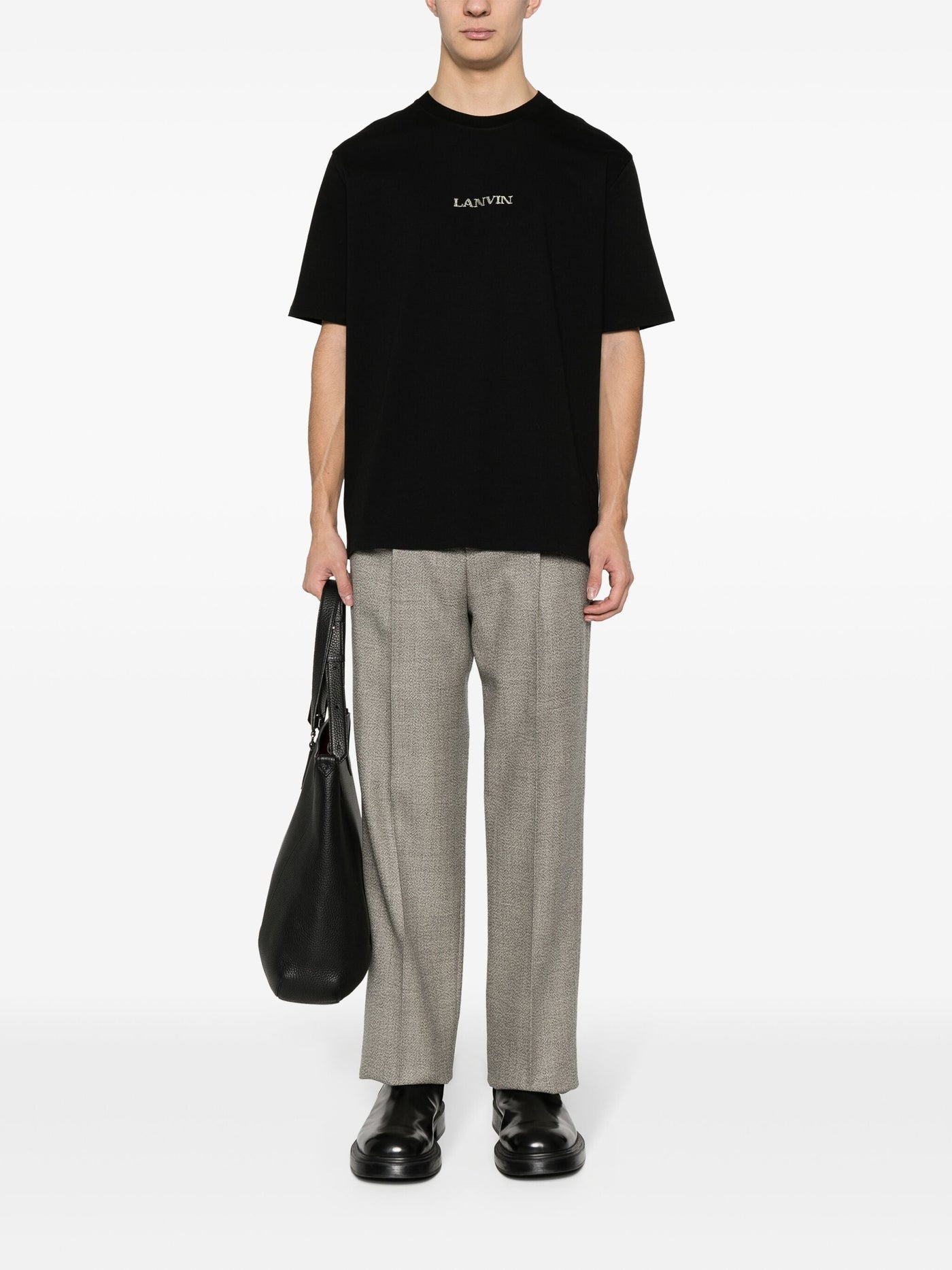 Lanvin – T-Shirt mit kleinem, besticktem Logo in Schwarz