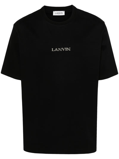 Lanvin – T-Shirt mit kleinem, besticktem Logo in Schwarz