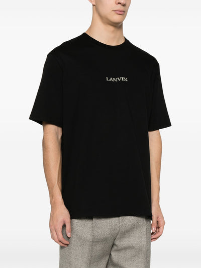 Lanvin – T-Shirt mit kleinem, besticktem Logo in Schwarz