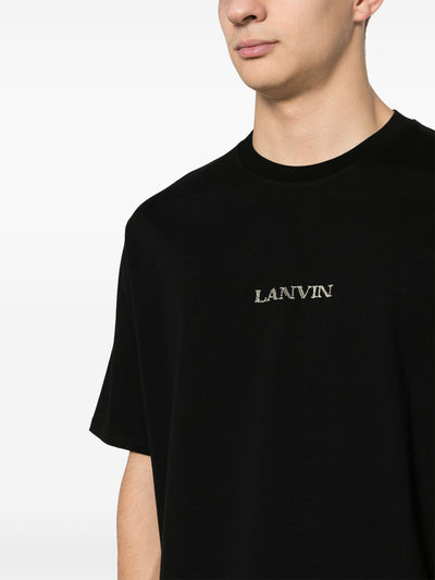 Lanvin – T-Shirt mit kleinem, besticktem Logo in Schwarz