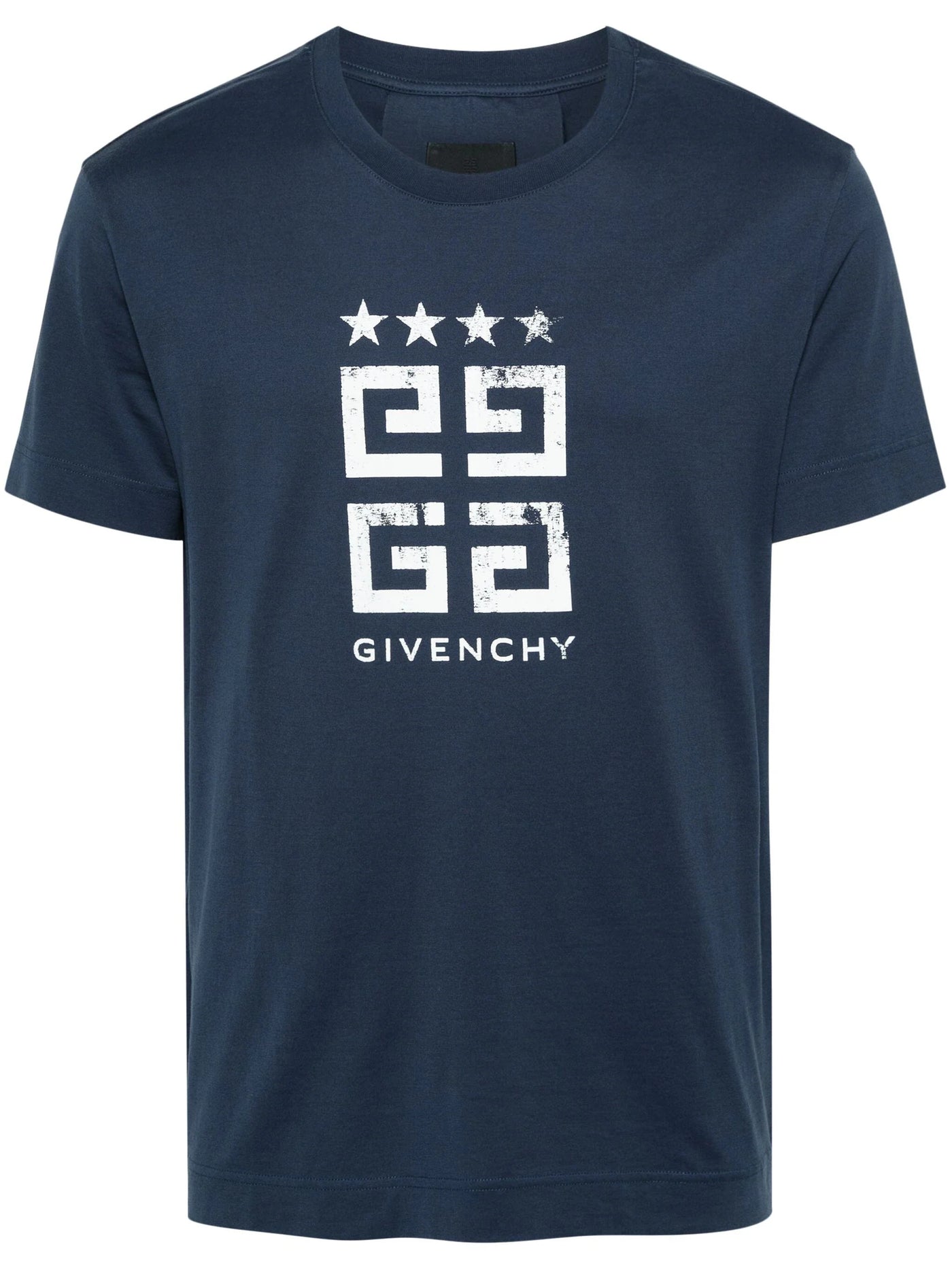 Givenchy – T-Shirt mit weißem 4G-Stars-Logo-Aufdruck in Blau