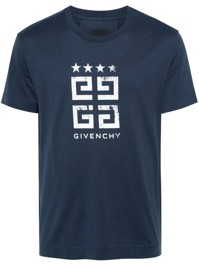 Givenchy – T-Shirt mit weißem 4G-Stars-Logo-Aufdruck in Blau