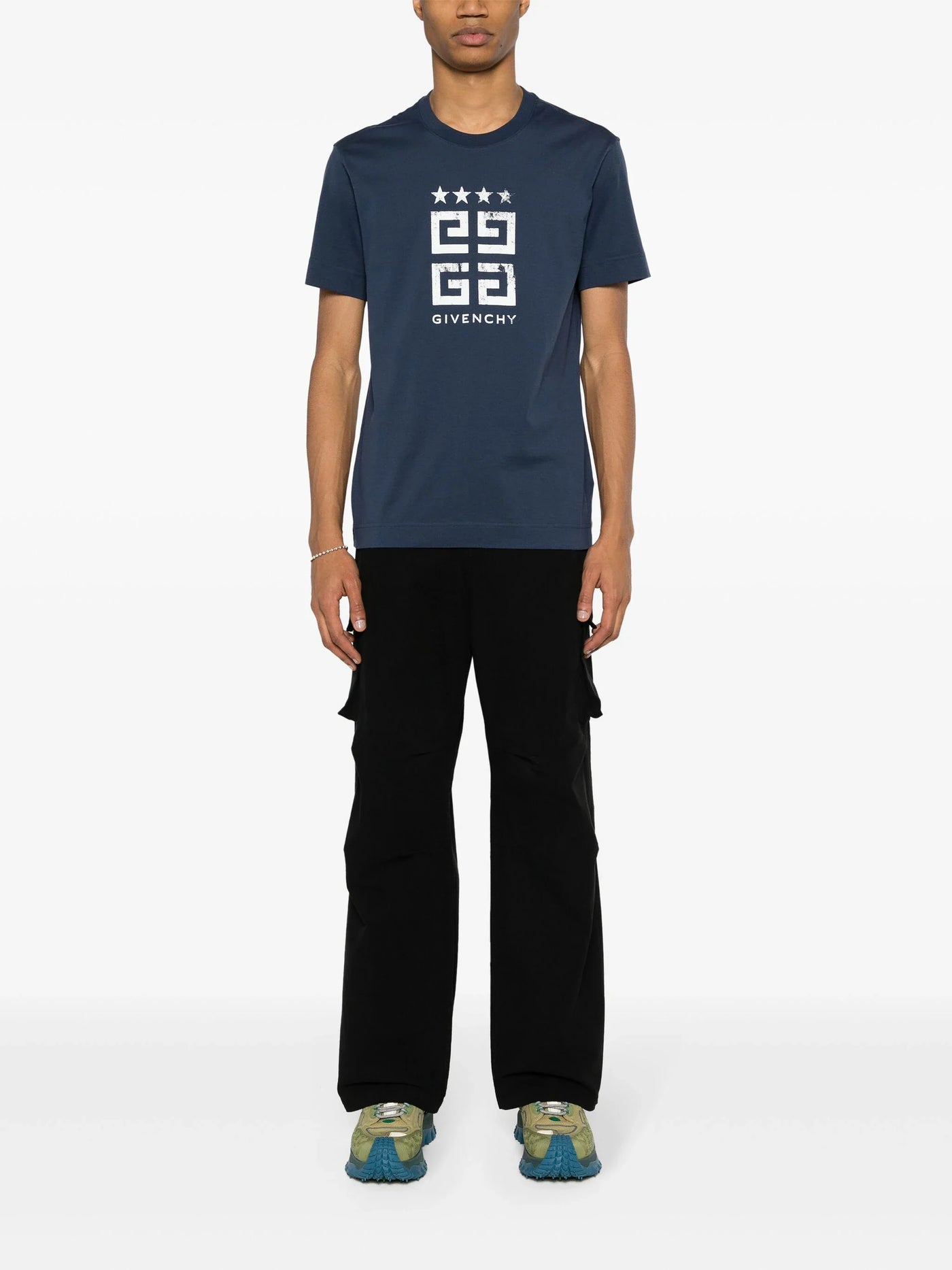 Givenchy – T-Shirt mit weißem 4G-Stars-Logo-Aufdruck in Blau