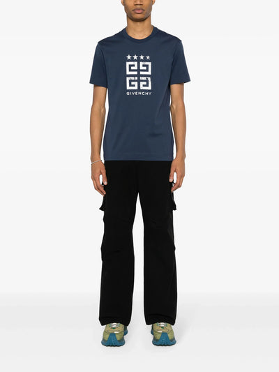 Givenchy – T-Shirt mit weißem 4G-Stars-Logo-Aufdruck in Blau