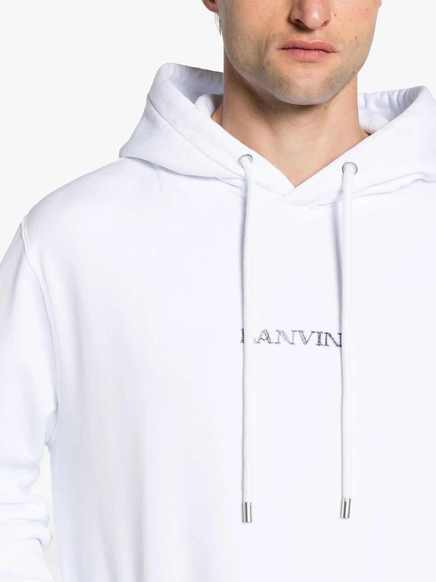 Lanvin Paris – Locker geschnittener Kapuzenpullover mit Logo in Weiß