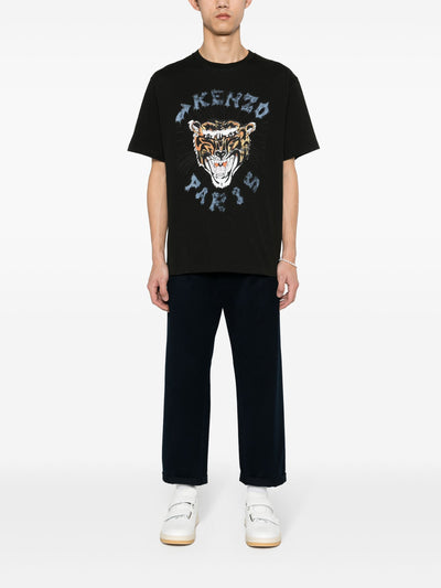 Kenzo – Schwarzes T-Shirt mit Tiger-Print