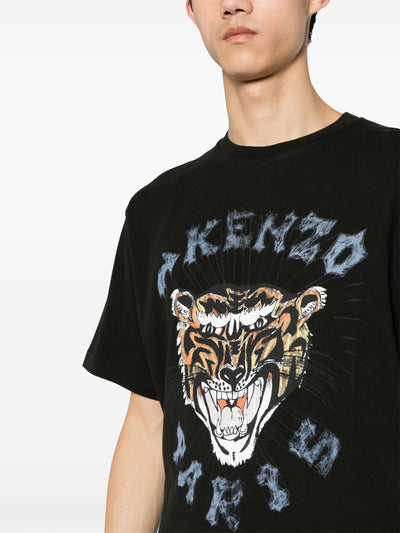 Kenzo – Schwarzes T-Shirt mit Tiger-Print