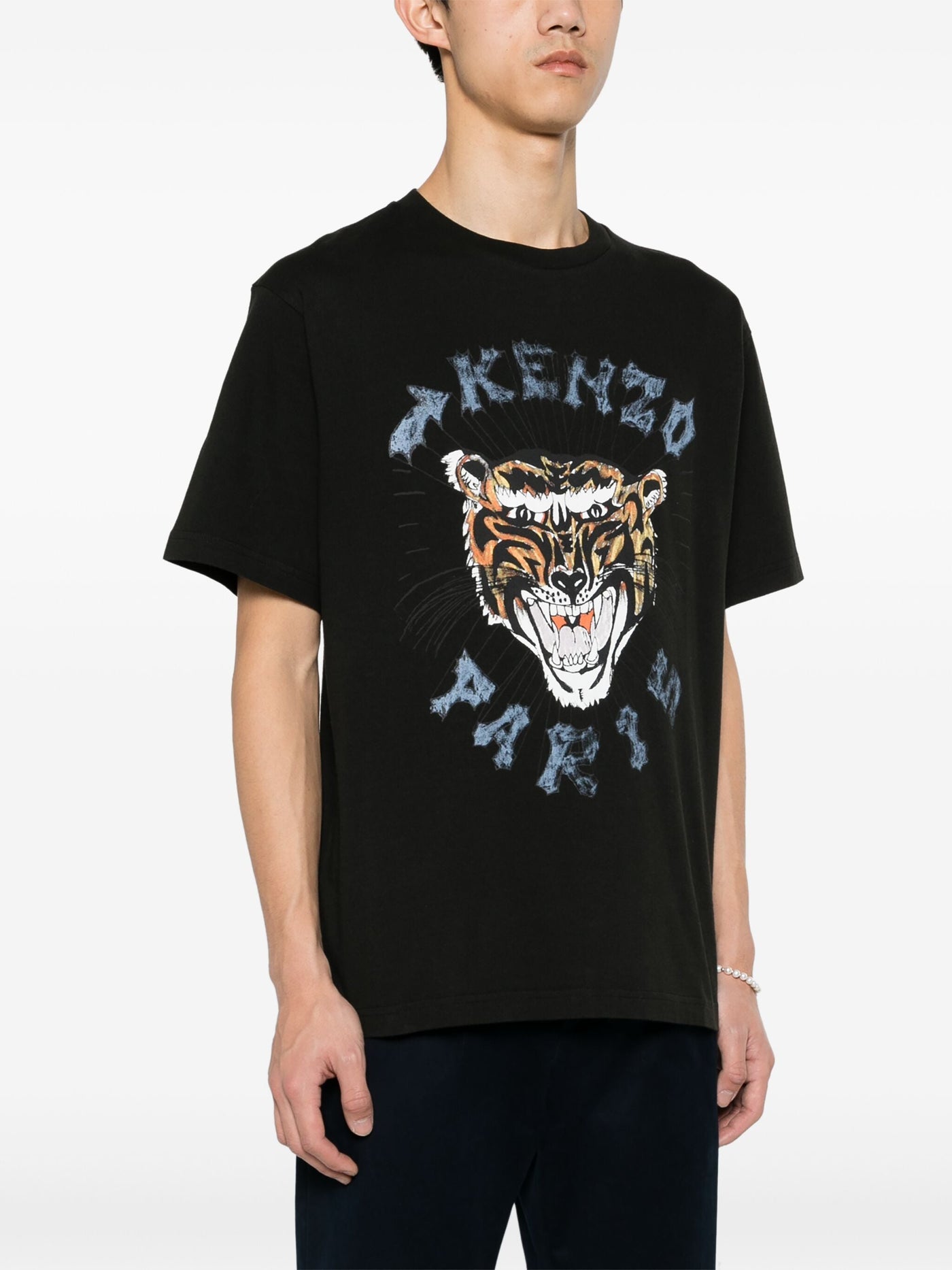 Kenzo – Schwarzes T-Shirt mit Tiger-Print