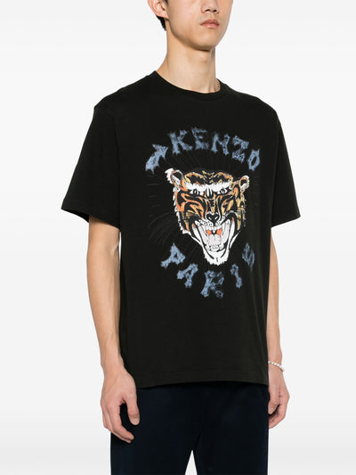 Kenzo – Schwarzes T-Shirt mit Tiger-Print