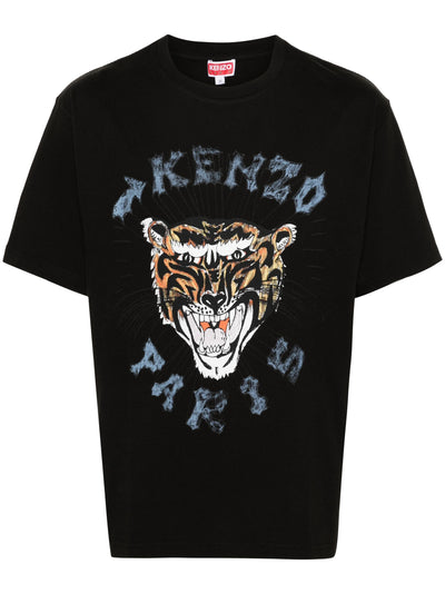 Kenzo – Schwarzes T-Shirt mit Tiger-Print