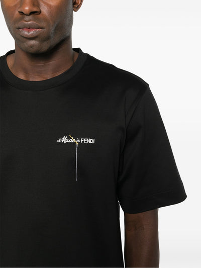 Fendi – Made in Fendi – Schwarzes T-Shirt mit Logostickerei
